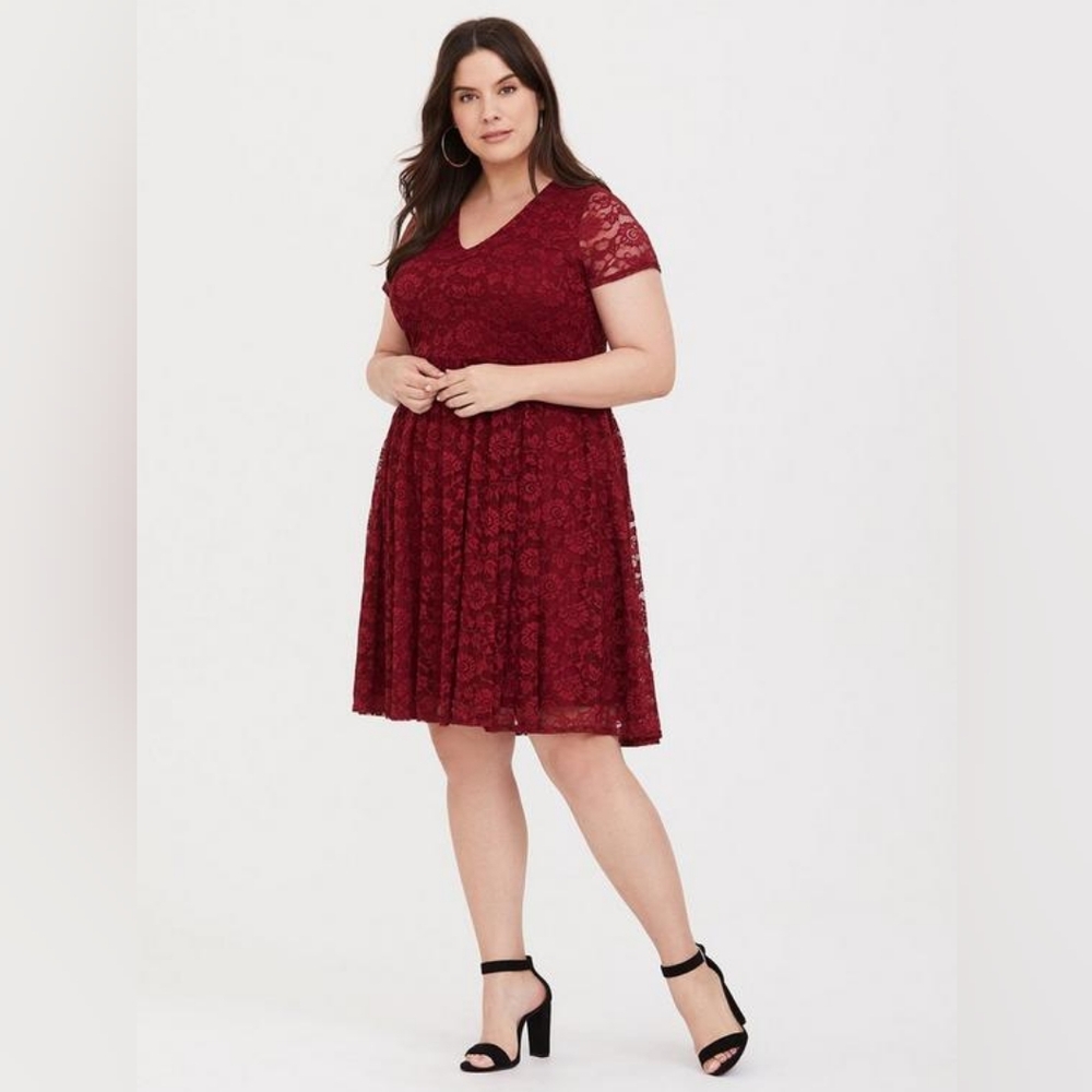 Red Lace V-Neck Skater Dress
